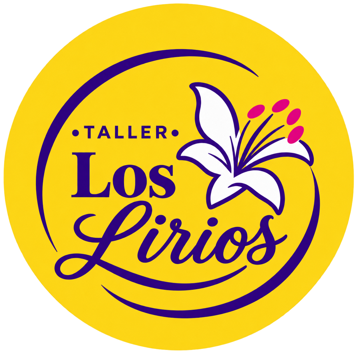 Logo de Taller Los Lirios sobre fondo amarillo